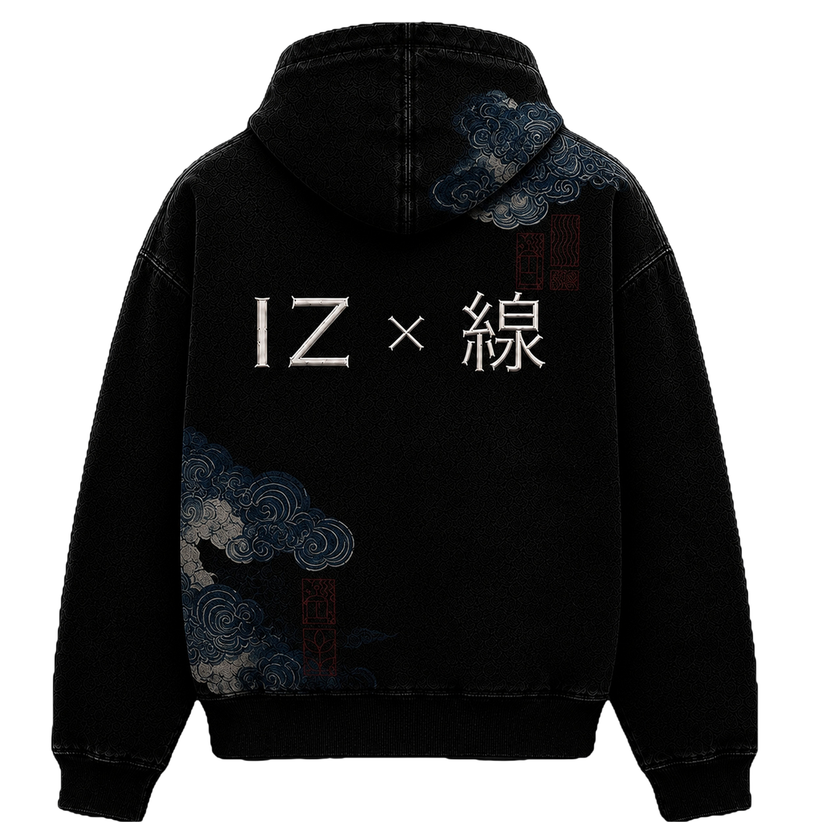 IZEN KUMO ZIPPER — Rückansicht mit IZ × 線 Stickerei